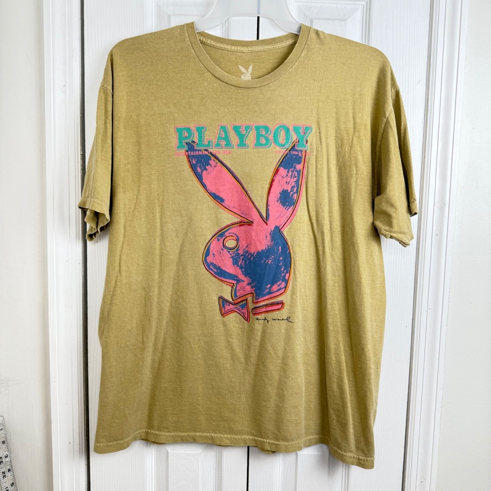 Playboy Andy Warhol Graphic Tee‎ Large Mustard Yellow Pop Art Streetwear Shirt